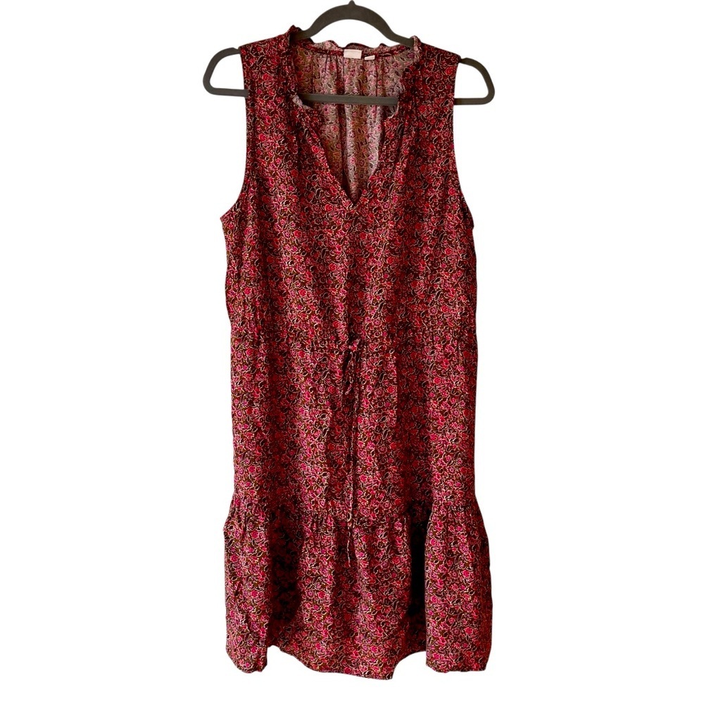 GAP Sleeveless Floral Midi Dress Medium Brown Boho Cottagecore Ruffle Tie Waist